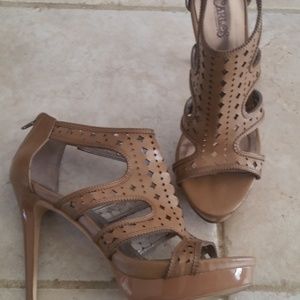 Tan High Heel Platform Laser Cut Shoes